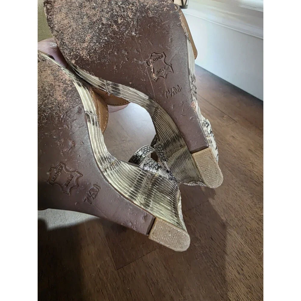 Tory Burch Livia Genuine Snakeskin Leather Platform Wedge Sandals Size 7.5 M